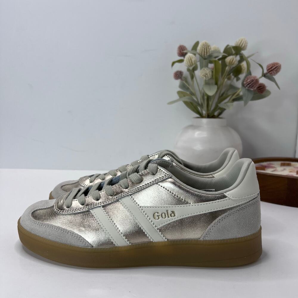 Gola Viper Leather/Suede Low Top Lace Up Retro Sneaker Metallic Women 8 NWOB